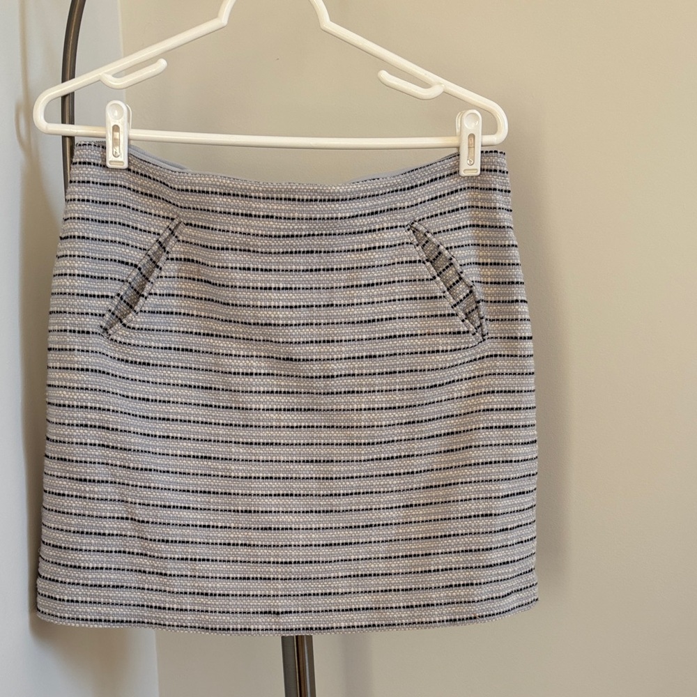 LOFT Black, White and Silvery Blue/Gray Striped Skirt